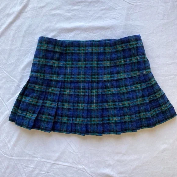 Juicy Couture Vintage Y2K Green Blue Plaid Pleated Mini Skirt Small - Picture 5 of 5